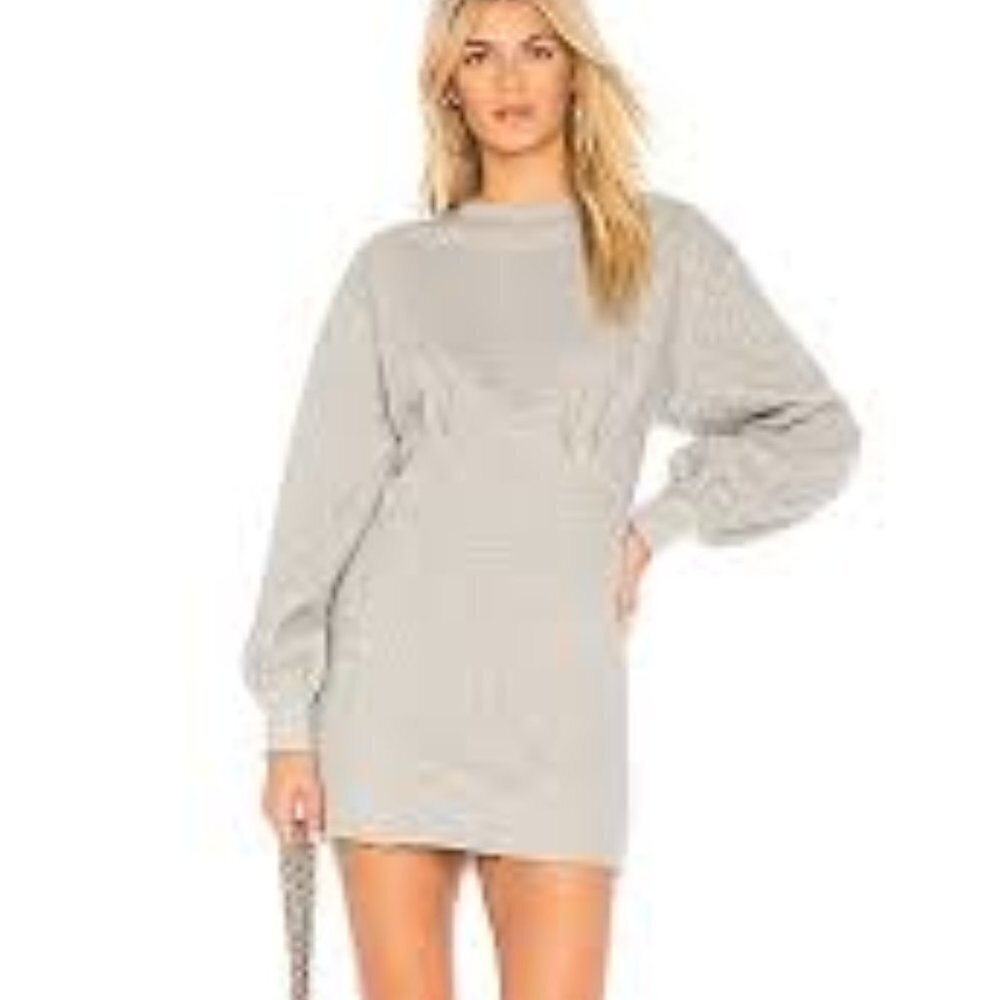 ✅ L'academie The Margot Fleece Dress Heather Grey SIZE LARGE REVOLVE EUC